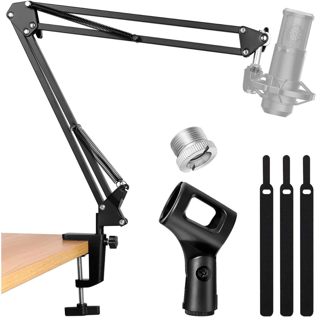 LacBec Microphone Stand Boom Arm Mic Stand Desk Mount Adjustable Suspension Boom Scissor Arm Stand for Podcasting Game Recording Compatible with HyperX QuadCast, Blue Yeti Snowball and Other Microphones