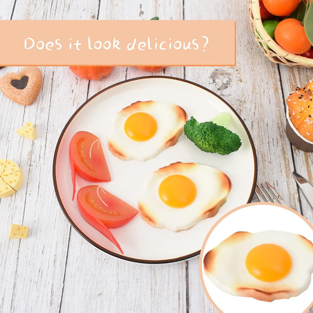 Hagao Fake Fried Egg Toy Artificial Food Play Food Model Pretend Play Kitchen Decoration 2pcs