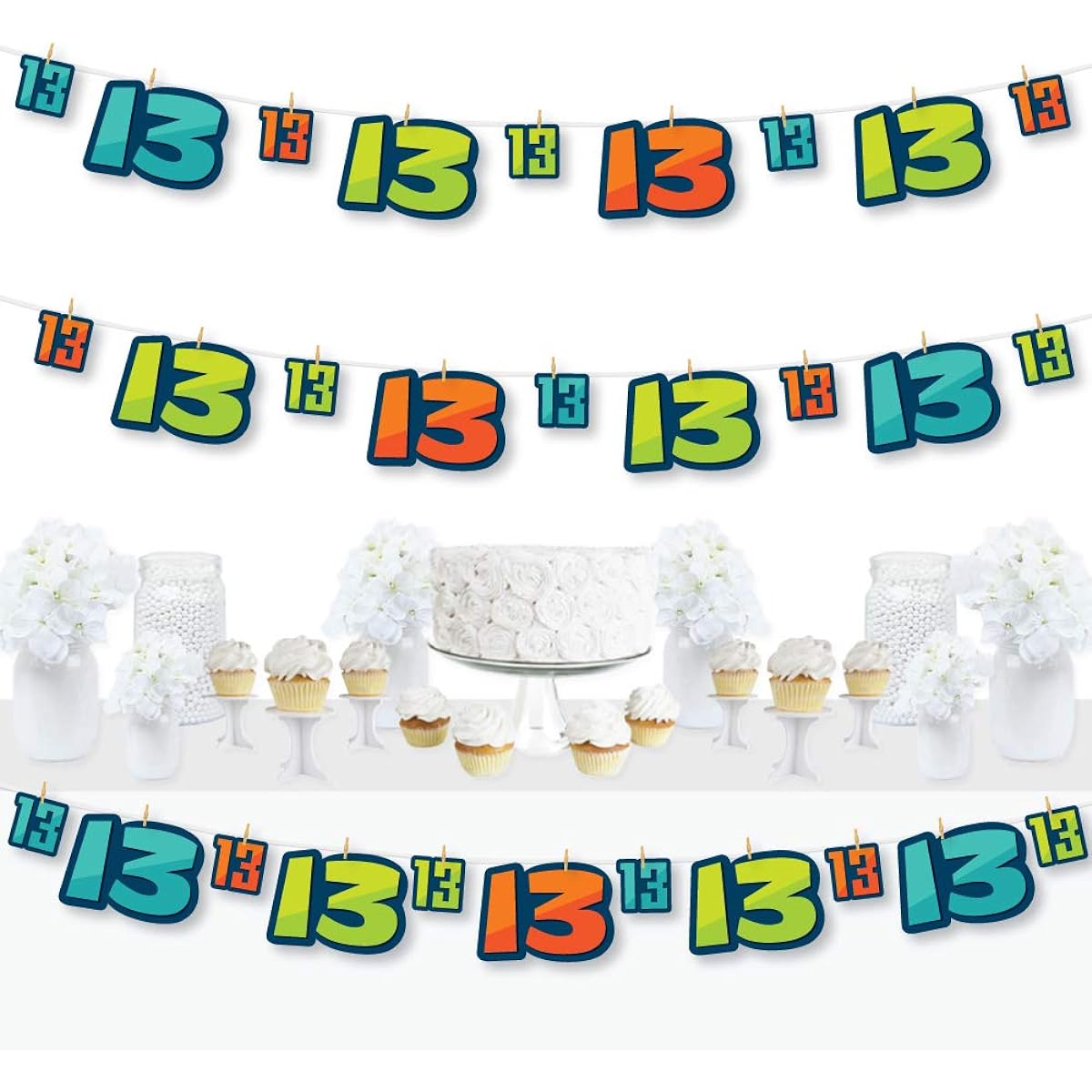Big Dot of Happiness Boy 13th Birthday - Official Teenager Birthday Party DIY Decorations - Clothespin Garland Banner - 44 Pieces