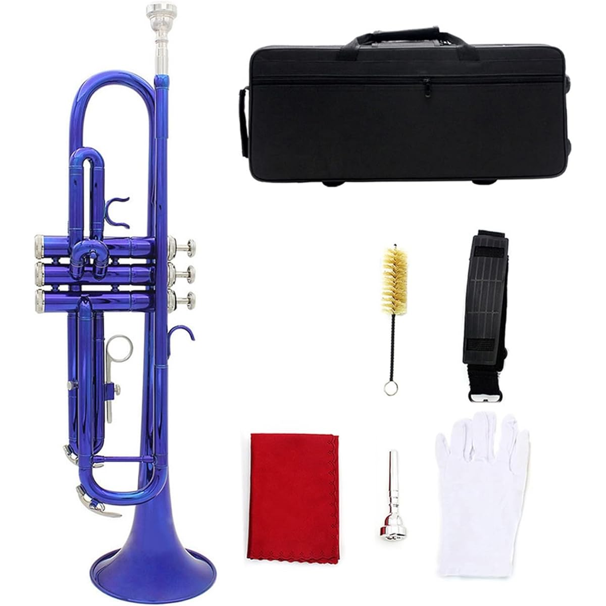Trumpet BB B Flat Instrument with Casting Effort Mouthpiece Musical Instrument Accessories (Color : Blue)