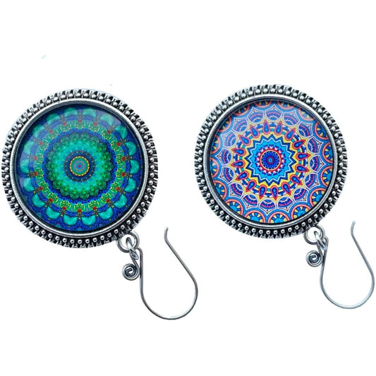 lovielf 925 Silver Portuguese Knitting Pins for Knitting Teal Bohemian Mandala Design - Magnetic | 2 Pieces (Mandala)