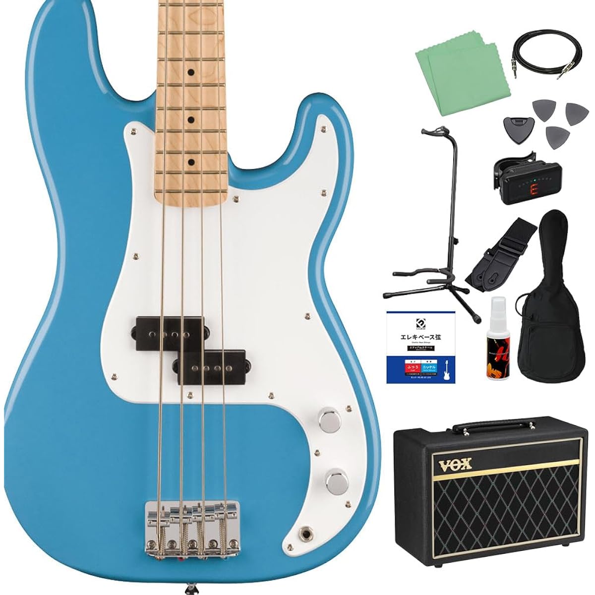 Squier by Fender SONIC PRECISION BASS California Blue 12-piece bass beginner set [with VOX amp] Precision bass, maple fretboard, Squier