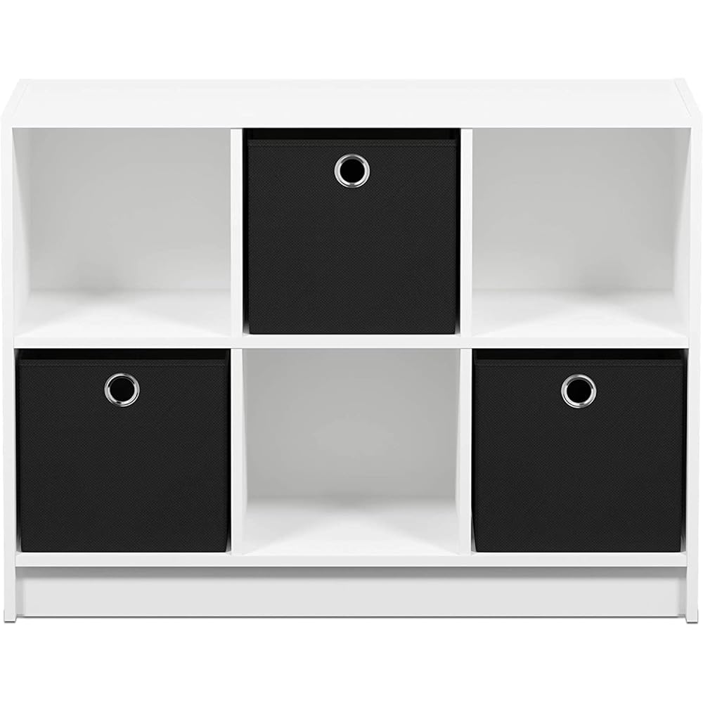 Furinno Storage Shelf with Non-woven Fabric Drawer Basic Series 3 x 2 Tiers Width 80.3 x Depth 30.2 x Height 59.9 cm White/Black [Regular Japanese Import Product] 99940WH/BK