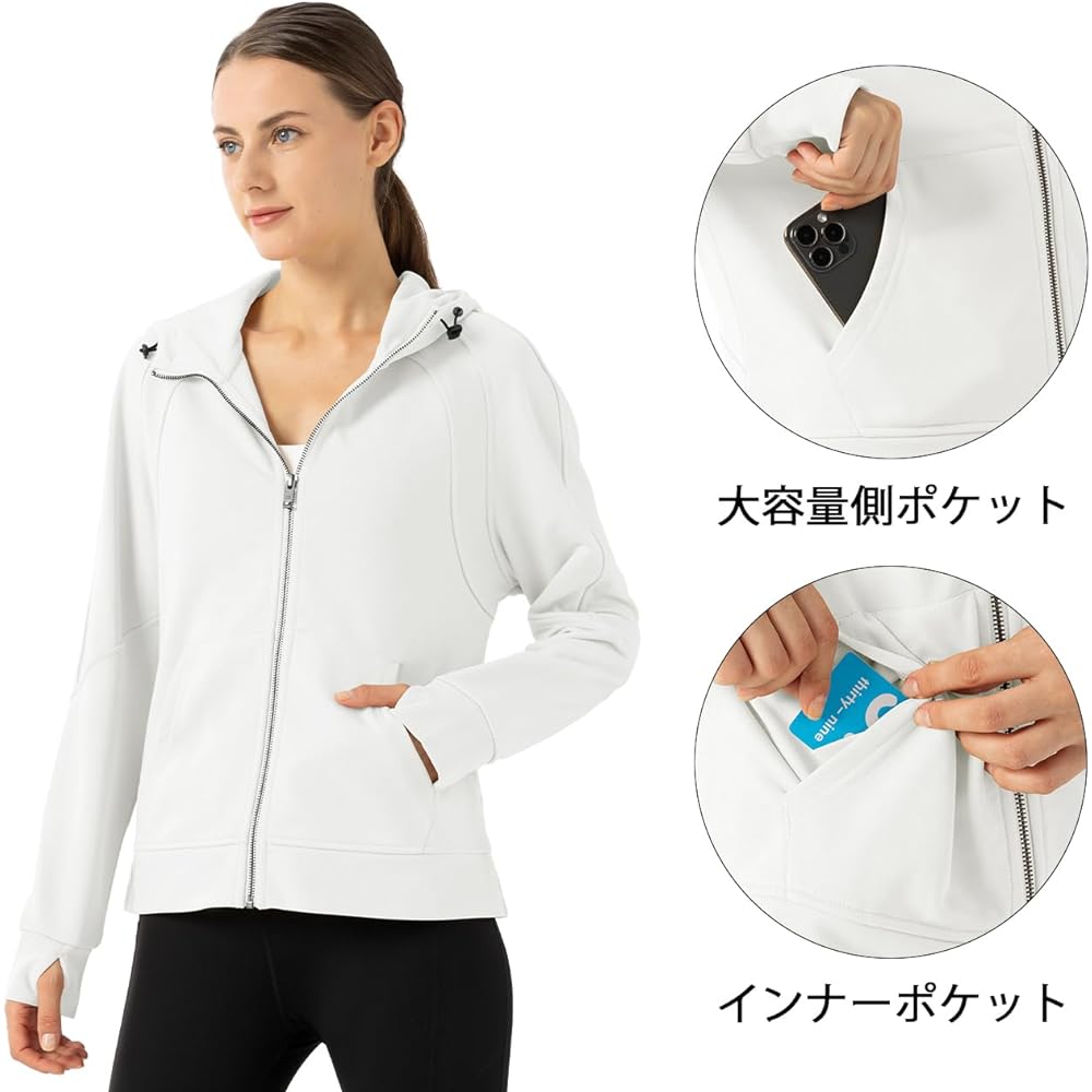 [Gopune] Women's Sweatshirt, Parka, Full Zip, Jersey, Hooded, Running Jacket, Sweat Absorbent, Climbing Clothes, Stretch, Golf Wear, Sportswear, With Finger Holes, Spring/Autumn Clothes