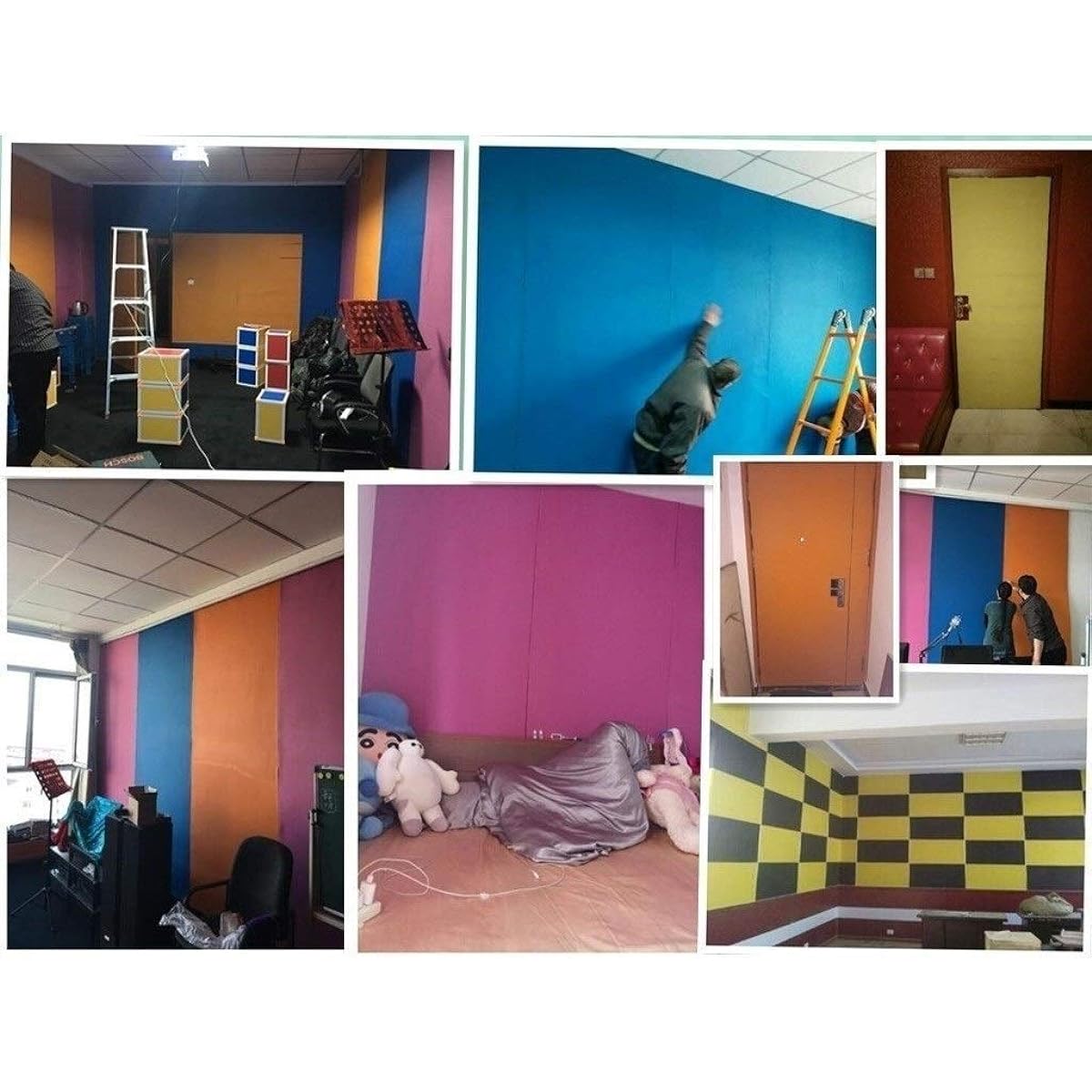 Self-Adhesive Soundproofing Foam, Home Studio Sound Treatment Accessories Foam Classroom Office Sound Absorbing Cotton (Yellow) (Black)