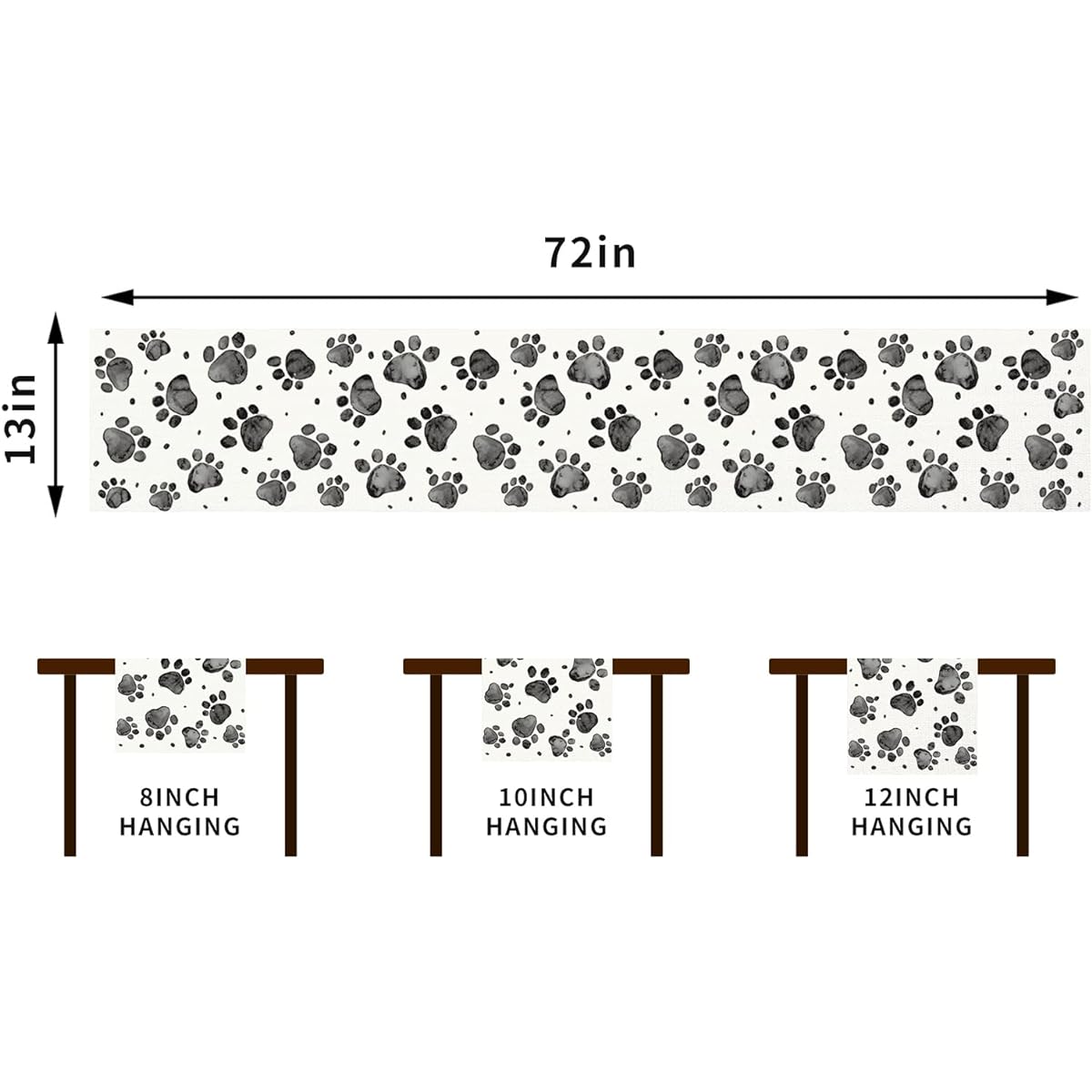 Rvsticty Linen Watercolor Black and White Paw Print Table Runner Happy Birthday Tablecloth Party Decorations and Supplies Home Kitchen Table-13x72 Inch