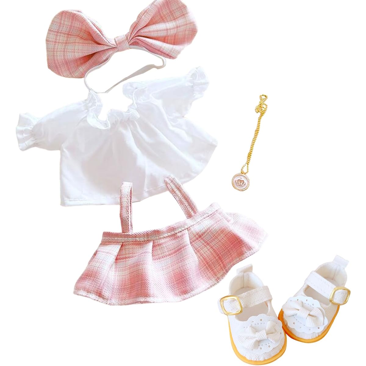 CALEMBOU Plush Doll Clothes Set Cute JK Uniform Set Doll Dress Shirt Bow Necklace Shoes 5 Pieces Outfit for 20cm/8'' Soft Doll (Pink Clothes Set-20cm/8)