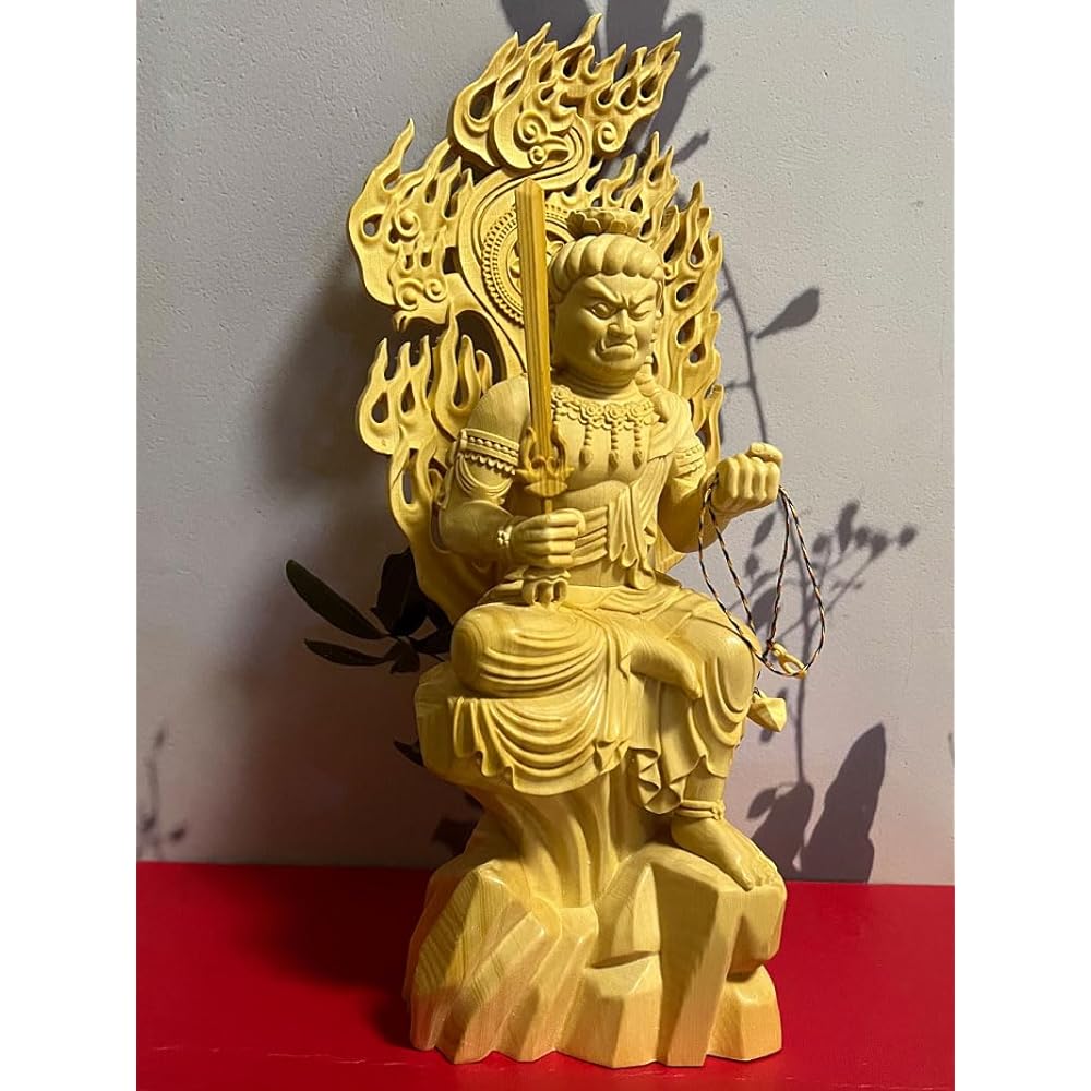 Wooden Carved Buddha Statue [Fudo Myoo Seated Statue] Shingon Sect Side Buddha (Born in the Year of the Rooster) High-quality wood carving made of cypress wood ◆Twelve Zodiac Guardians to protect against evil spirits/Guardian Buddha (Height 16cm)