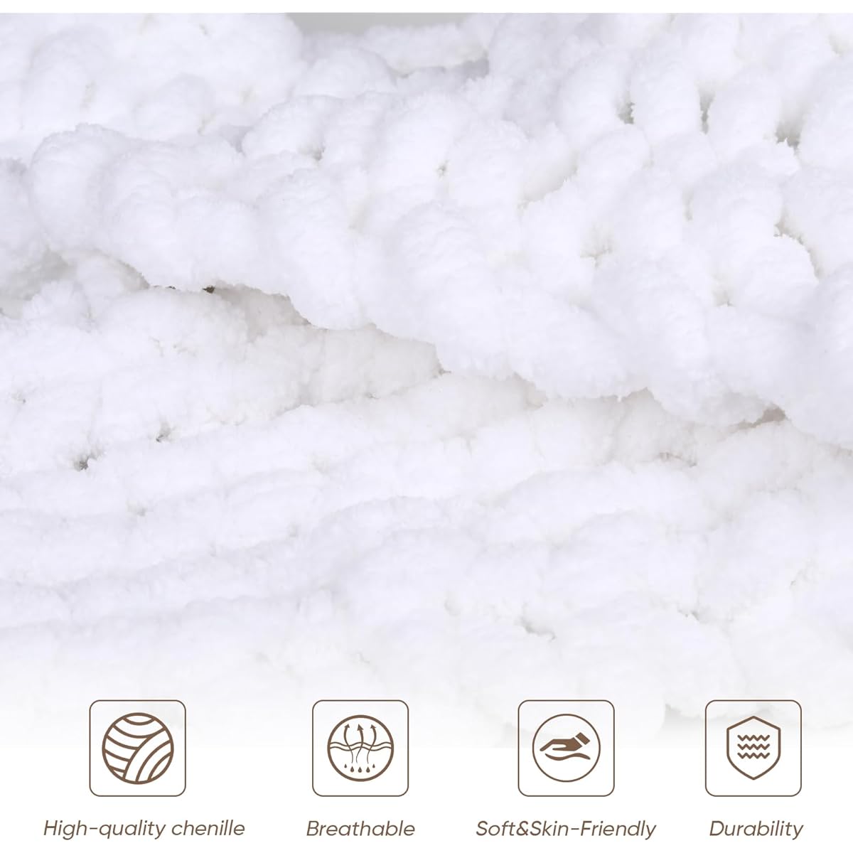 Jumbo Chunky Chenille Yarn 8 Pack - 2040g (78oz) 245 Yards (224m) Bulky Yarn - Hand Knitted Blankets, Cushions, Pet Beds - Soft and Durable (White)