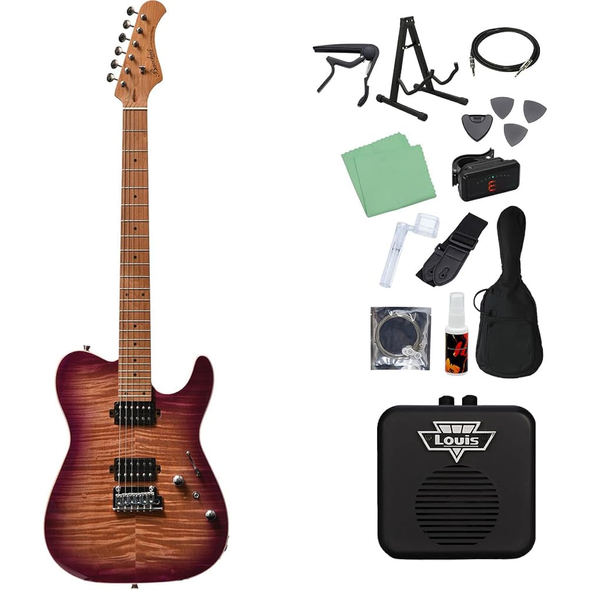 Bacchus TAC24 FMH-RSM/M N-MGT-B Electric Guitar Beginner 14-piece Set [With Mini Amplifier] Telecaster Type Universe Series Bacchus