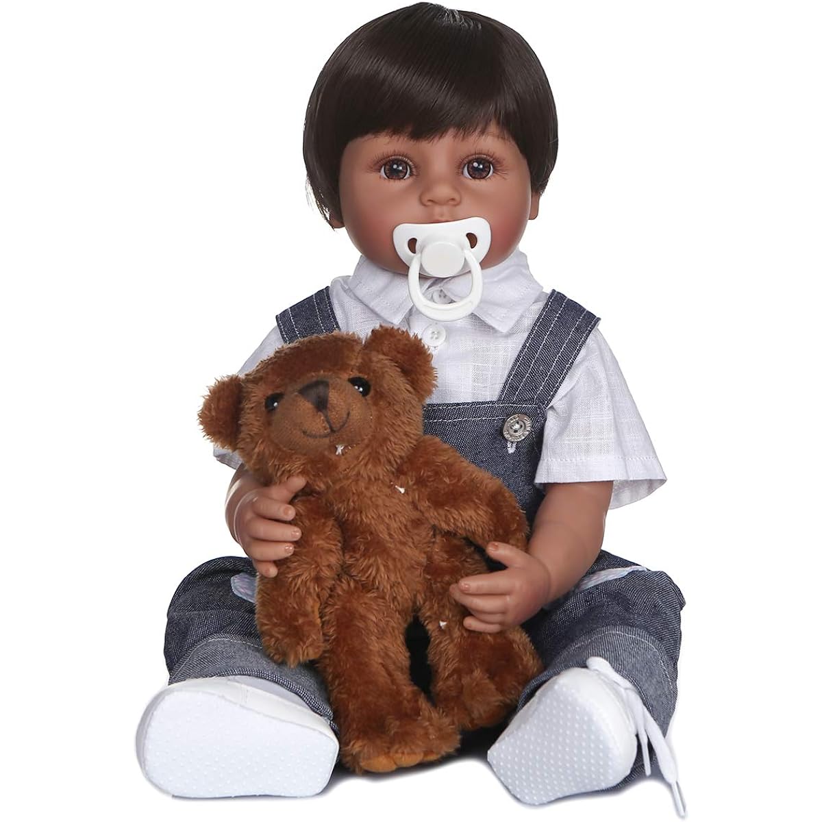 OCSDOLL Real Life Full Body Black Silicone Reborn Baby Doll Soft Body Tan Skin African American Realistic Newborn Baby Doll 22'' Bear and Bear Toy Ages 3+