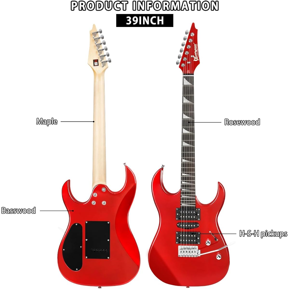 Bullfighter Electric Guitar Electric Acoustic ST Single Shake Adult Beginner Instrument Rock Professional Performance Electric Guitar Set (D-150 RED)