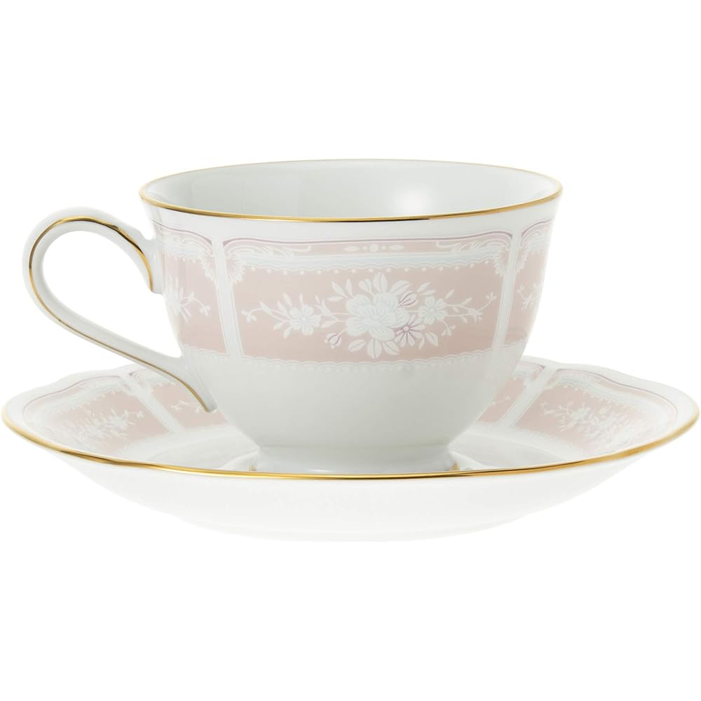 Noritake Cup & Saucer (color-changing pair set) (for coffee and tea) 220cc Lacewood Gold 2 people Blue/Pink Fine Porcelain Y6578A/1507-14