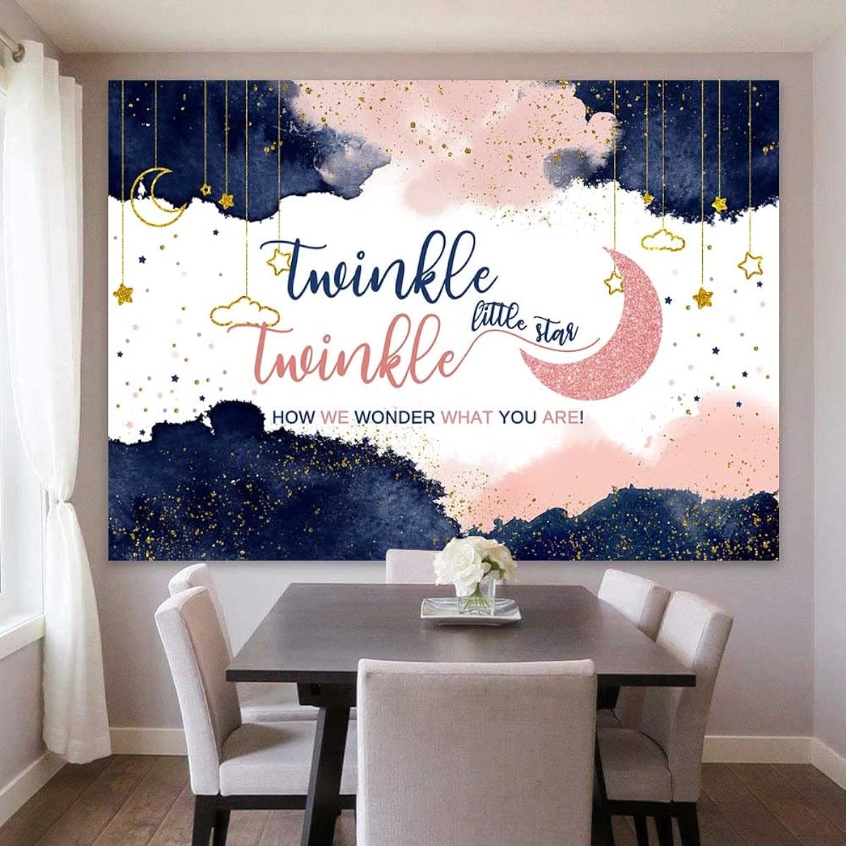 Sensfun Navy Blue Blush Pink Gender Reveal Backdrop Twinkle Twinkle Stars Baby Shower Party Decoration Rose Gold and Navy Pregnancy Surprise Backdrop for Photo Booth 8x6ft