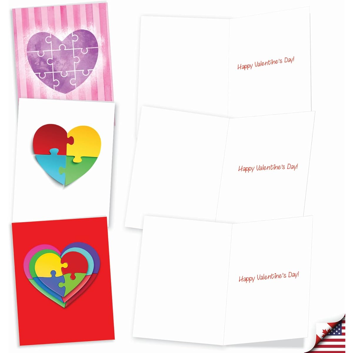 The Best Card Company Jigsaw Hearts - 20 Assorted Boxed Valentine's Day Note Cards with Envelopes (4 x 5.12 Inches) - Heart-Shaped Puzzle AM3181VDG-B2x10