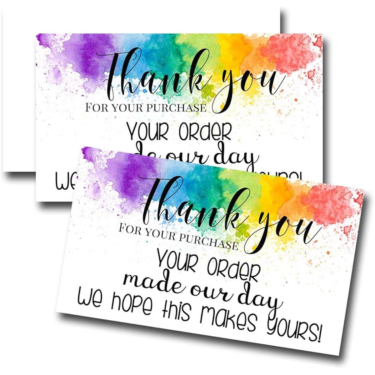 Our Day Watercolor Rainbow Thank You Customer Appreciation Package Inserts for Small Businesses, 2" x 3.5" Single Sided Insert Cards, 100 Count by AmandaCreation