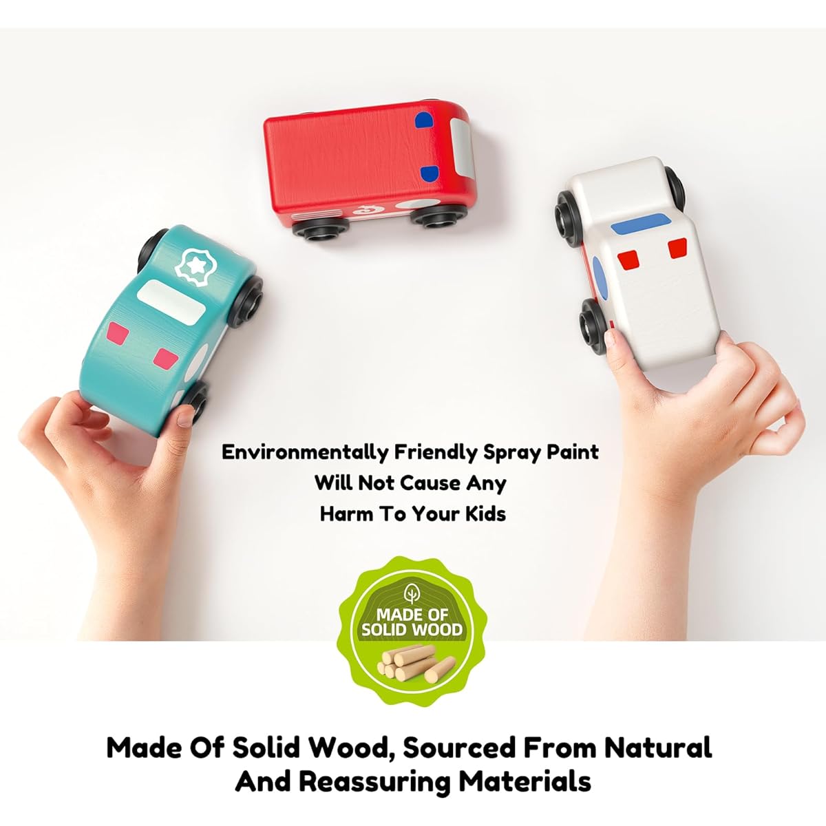 Wanborns Wooden Car Toy Set for Toddlers Push and Go First Play Trucks 18 Months 2 Years Old 6 Pieces Mini Vehicles - 2 Year Old 3 Year Old Toddlers Preschool Christmas Birthday Gift