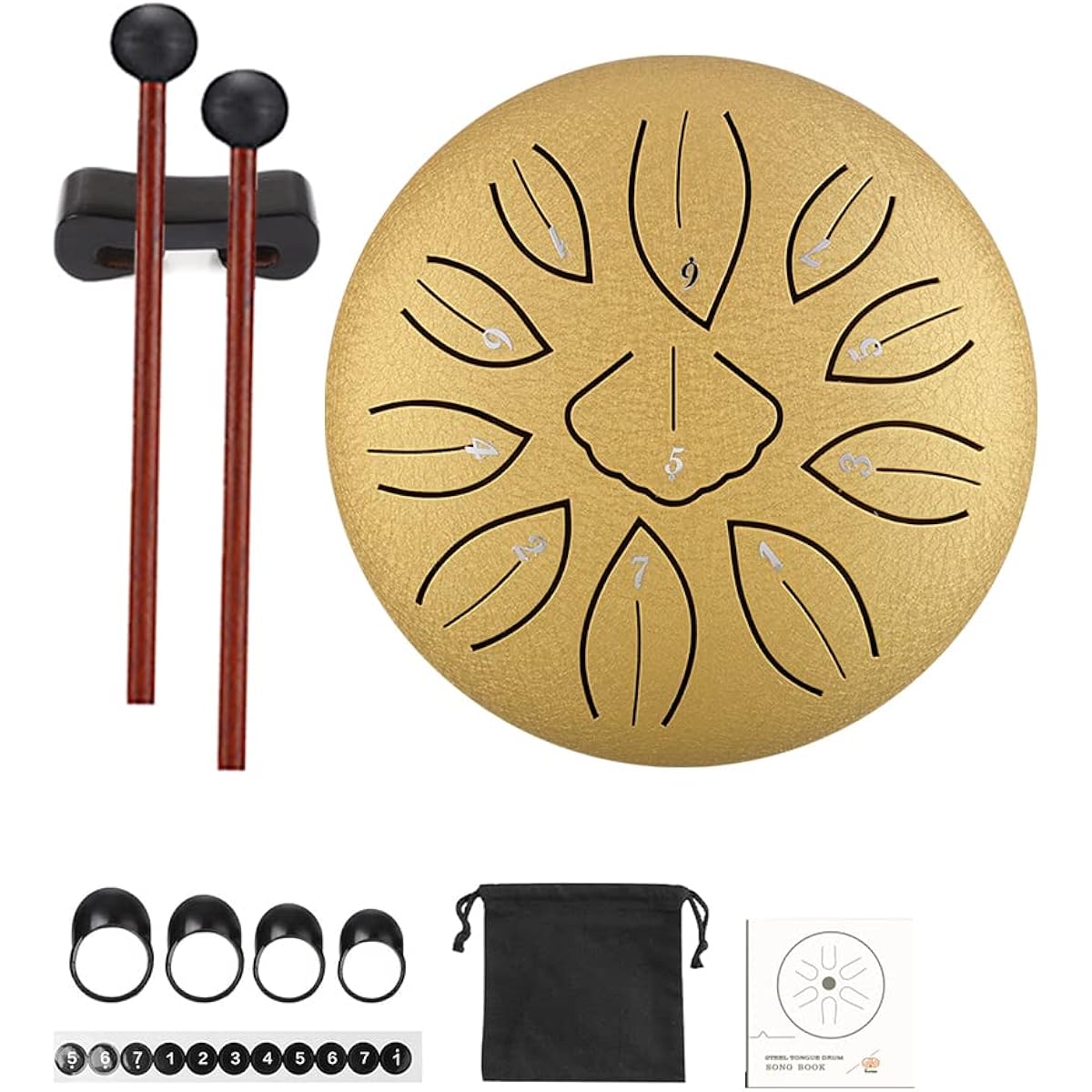 Niome 11 Notes 6 Inch Steel Tongue Drum Kit Music Drum Set Handpan Percussion Instrument with Bag Music Book Mallet Mallet Bracket for Kids Beginner Yoga Meditation (Gold)