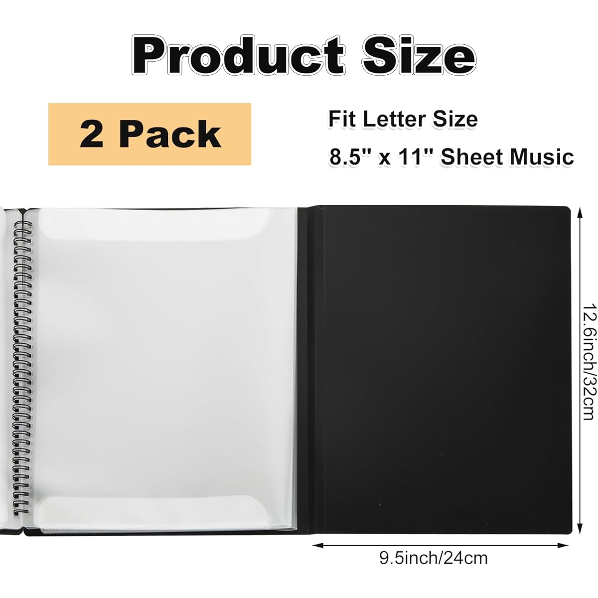 CYEAH Sheet Music Folders 2 Pack 8.5x11 Music Binder with 4 Page Expansion 60 Pockets Black Music Folder Organizer Writeable Folder for Holding Sheet Music and Storing Files