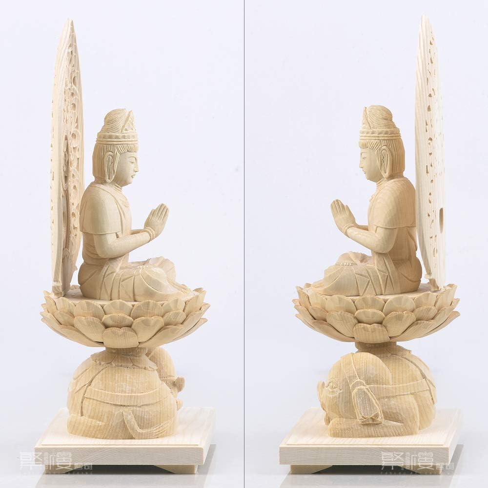 Hanro Art Sculpture Buddha Statue Fugen Bodhisattva Cypress wood Bird and Beast Zodiac Arabesque halo Born in the year of the Dragon and Snake Amulet against evil Zodiac protector Principal image Guardian Buddha (Height 24.5cm x Width 14cm x Depth 9.2cm)
