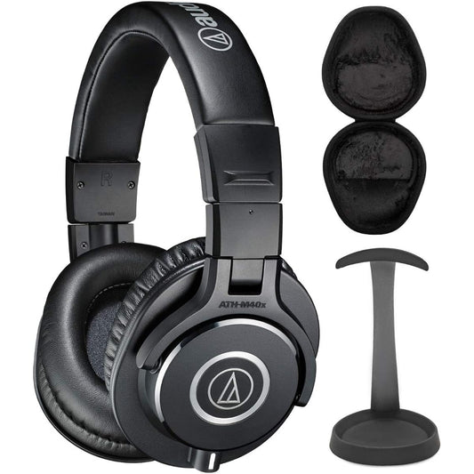 Audio-Technica ATH-M40X Professional Headphones with Aluminum Stand and Hard Shell Case (3 Items)