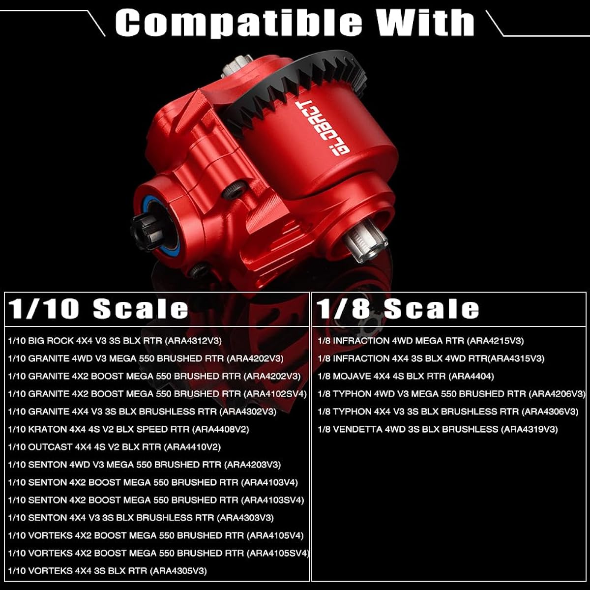 GLOBACT Steel Gear F/R Transmission Module Set 37T Main Gear 1/10 ARRMA Vorteks Granite Big Rock Senton Kraton Outcast 1/8 Infraction Typhon Mojave Upgrade Parts ARRMA ARA311156 Replacement