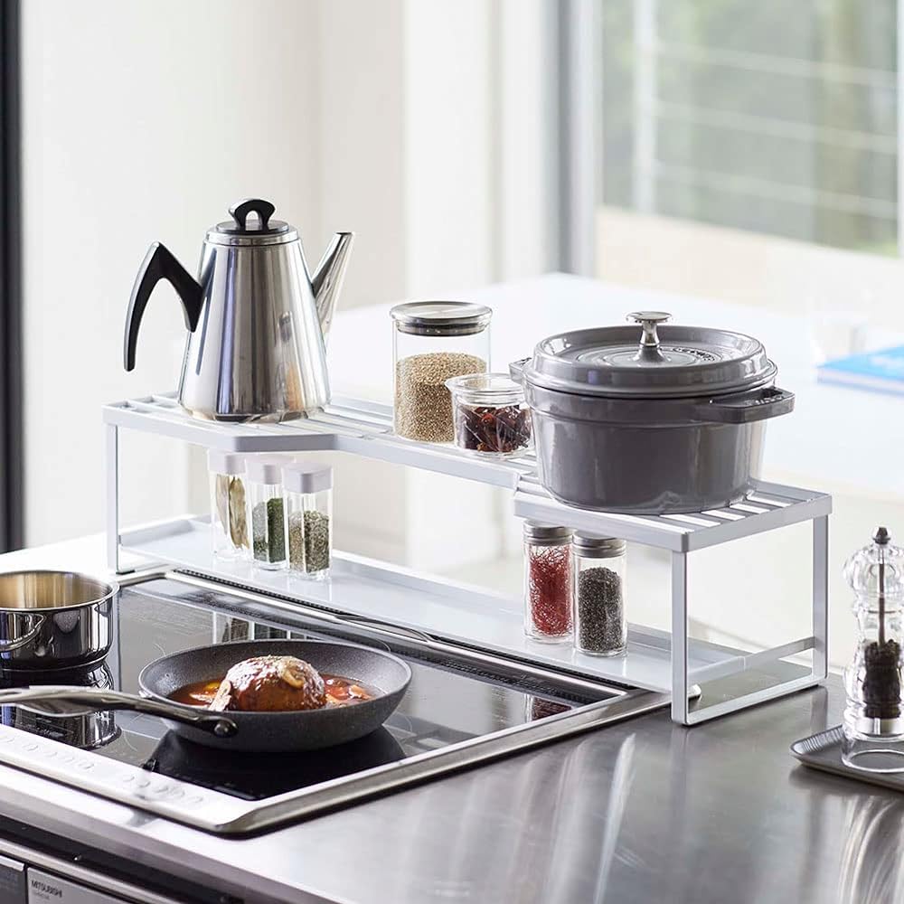 Yamazaki Stove Back Rack with Exhaust Outlet Cover for 60cm Stove White Approx. W70XD18XH15cm Tower Sliding Type Exhaust Cover with Shelf 5268