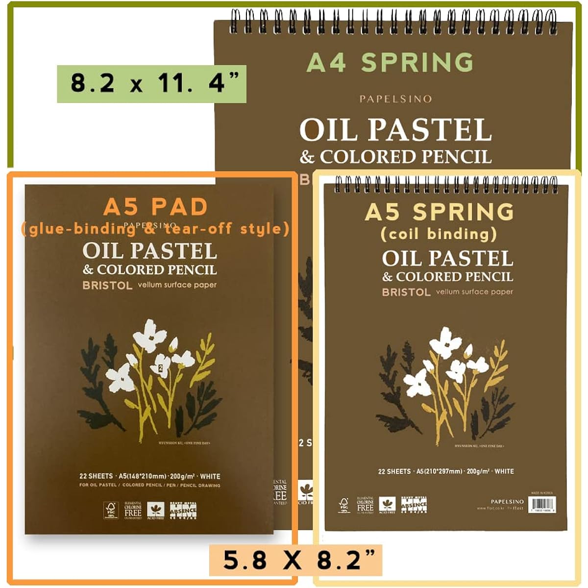 Papelsino Sketchbooks Oil & Soft Pastel Drawings 8.5" x 11" 2 Pack