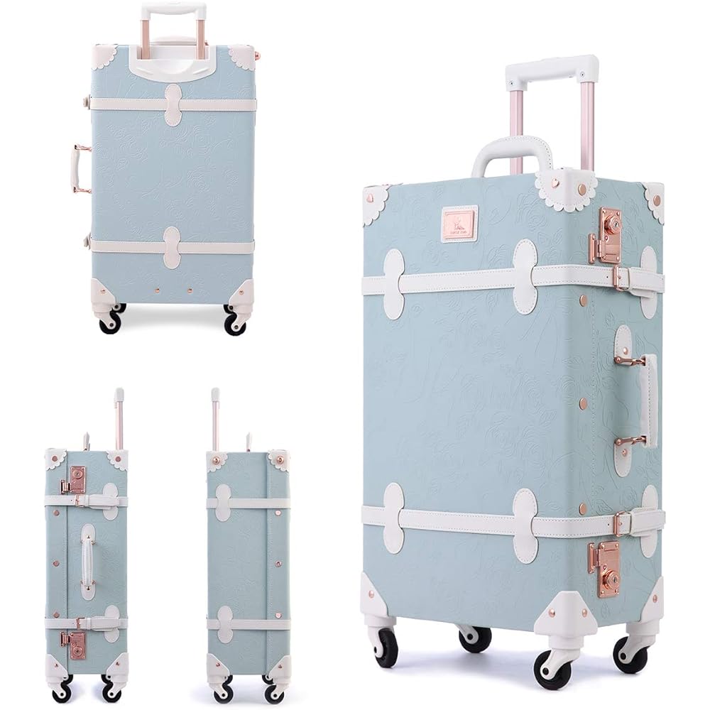 [Uniwalker] Suitcase Carry Case Cute Carry Bag Stylish Cute Retro Silent Four Wheel TSA Lock 29L Girls Travel Handmade Trunk Case School Trip