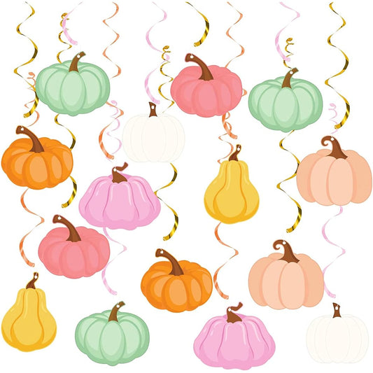 20pcs Fall Party Hanging Decorations Colorful Pastel Pumpkins Thanksgiving Fall Decorations Small Pumpkins for Fall Baby Shower Thanksgiving Birthday Decorations