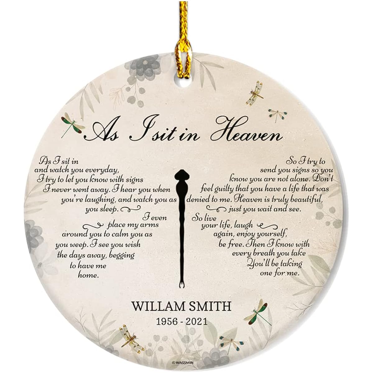 Wassmin Personalized Memorial Ornament I Sit in Heaven Christmas in Heaven Acrylic Plastic Ornament Custom Name Awakening Remembrance Memorial for Losing a Loved One Memorial Ornament Dragonfly