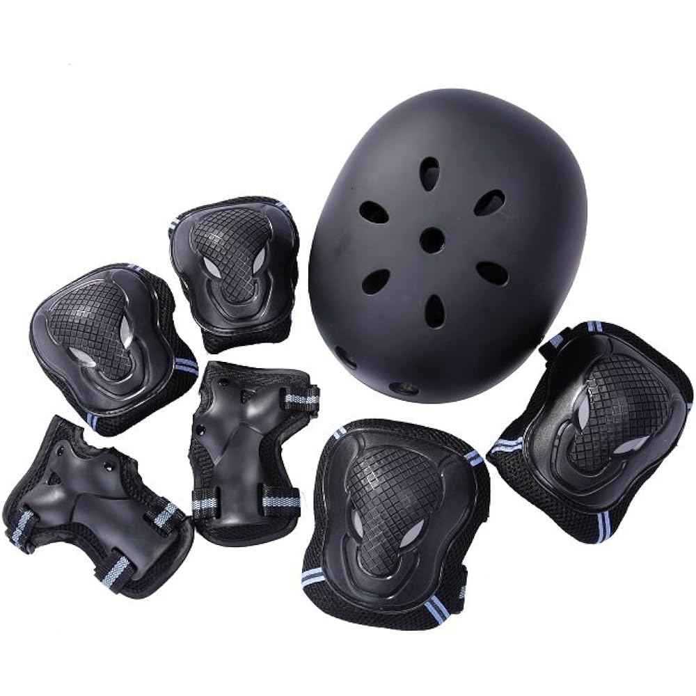 edunamay Helmet Protector 3 Piece (Elbow, Knee, Wrist) Set Skateboard (Blue, S)