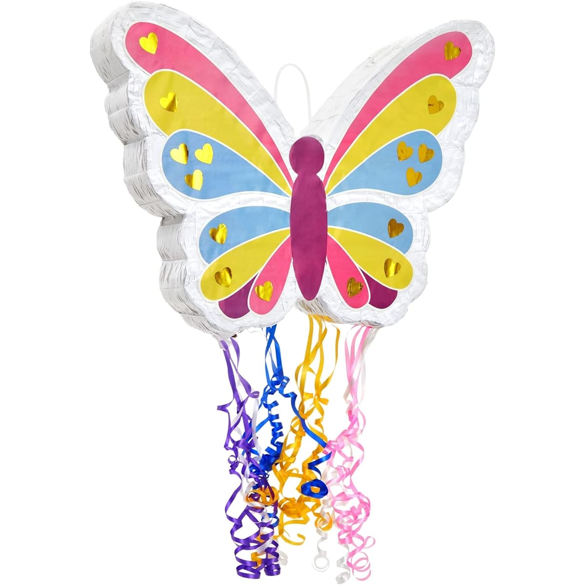 Pull String Butterfly Pinata for Girls Birthday Party Floral Themed Celebration Fairy Decorations (Small, 16.5 x 13 x 3 Inches)
