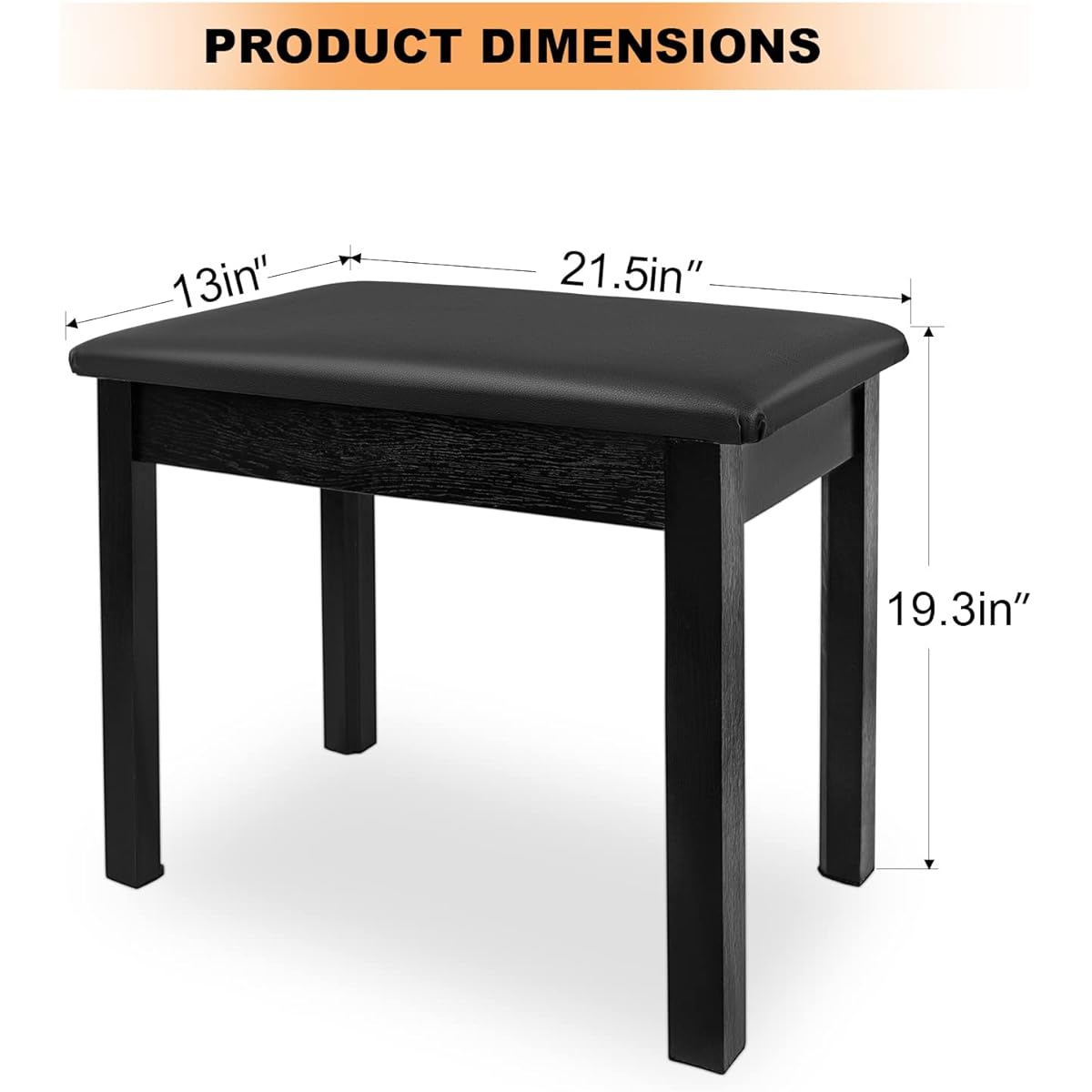 LETSROCK Piano Bench with Padded Cushion and Storage Wooden Keyboard Bench Piano Bookshelf Stool Chair Seat Waterproof 21.5X 13x19.3 Inch Black