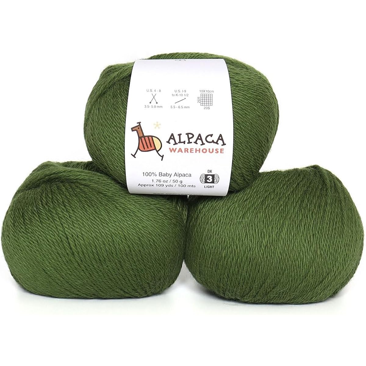 100% Baby Alpaca Yarn Wool 3 Skein Set Lace Weave Bulky/Chunky Weight - Heavenly Soft and Great for Knitting and Crocheting (Leaf Green DK - 109 Yards/100 MTS - 50 g (1.7 oz)/Skein)