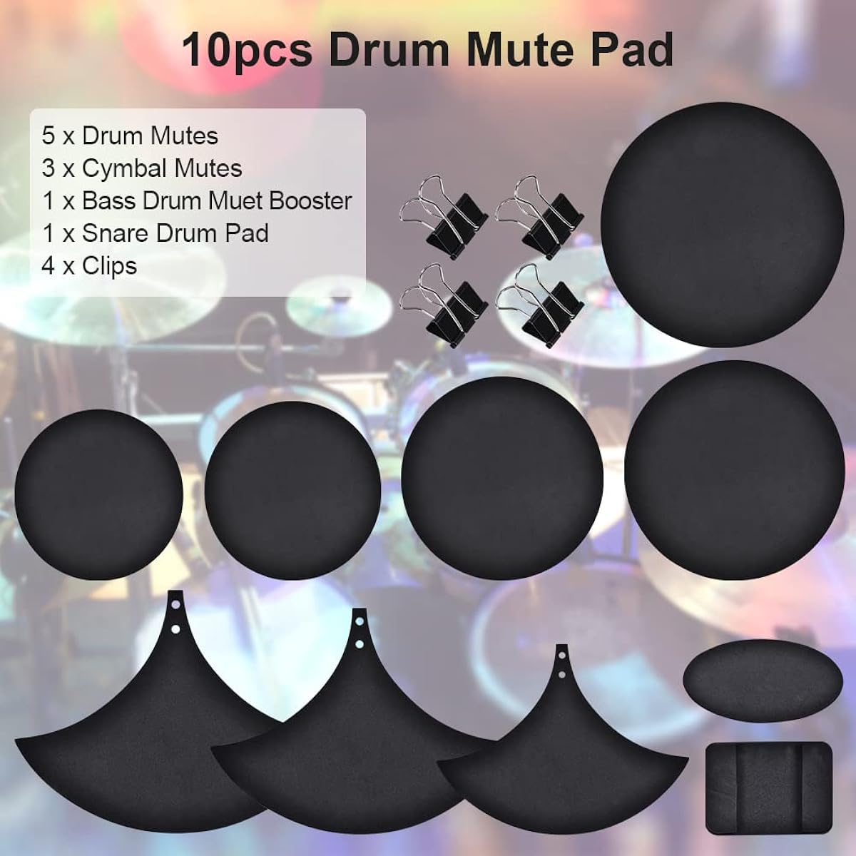Drum Silencer Pad Set, 10 Pieces Foldable Rubber Foam Drum Mute Bass Snare Drum Sound Off Mute Silencer Drumming Rubber Practice Pad Set Quiet Cymbals Mute Tool