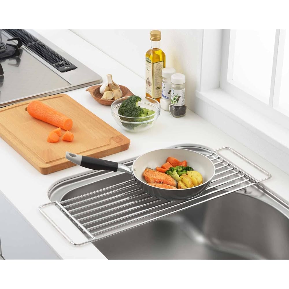Yoshikawa Drainer Drainer Rack, Cooking, Sturdy, Width 19.2 x Depth 57 x Height 1.3 cm, Made in Japan, Sink Side Support Rack for Cooking Space, Hi! Series 2869146