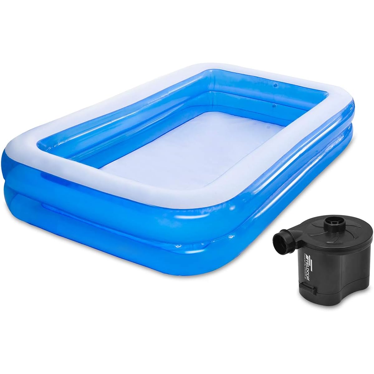 FIELDOOR [Oversized 2.6m in length] Giant Family Pool (Blue) & Battery-powered Electric Air Pump Set 260cm x 170cm x 45cm