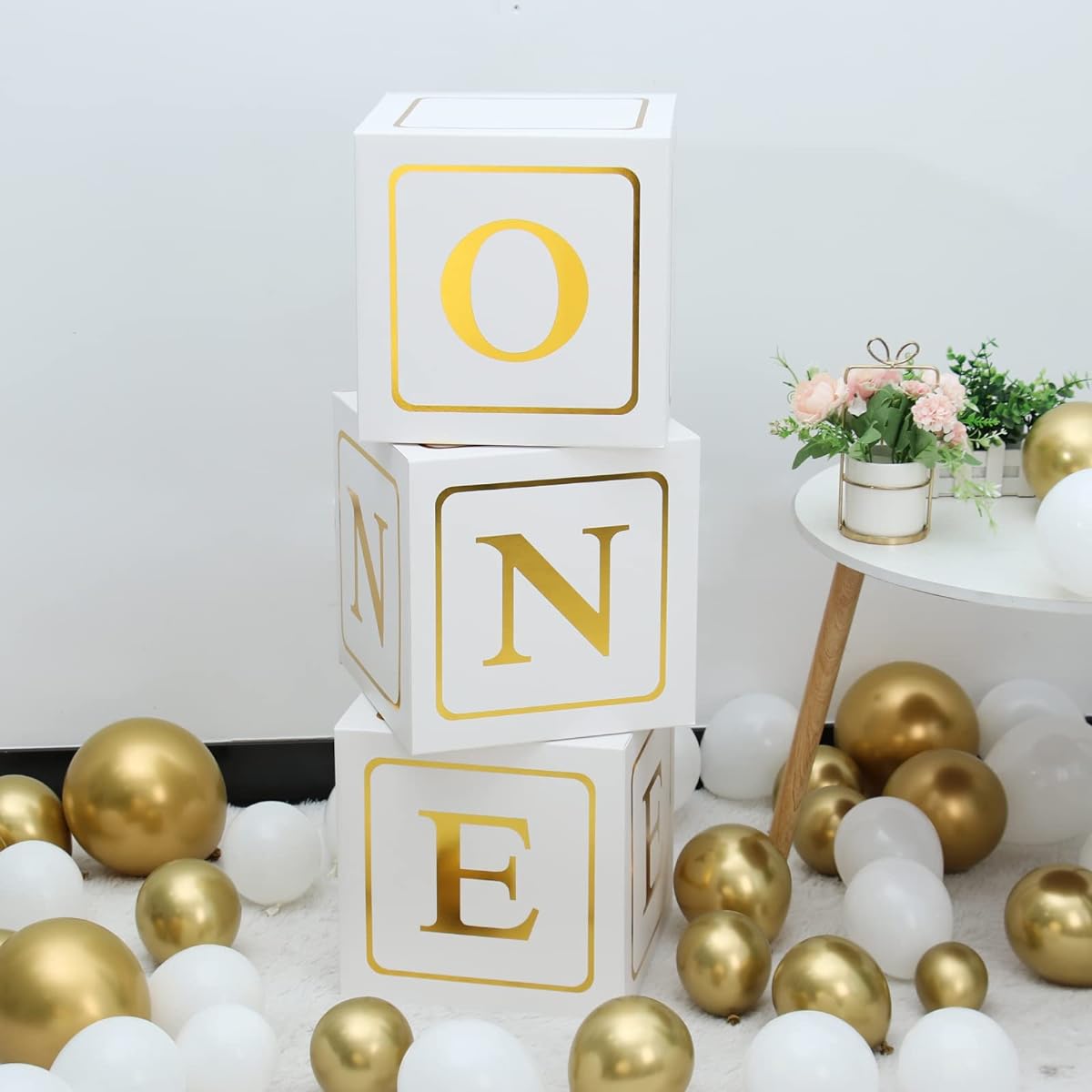 First Birthday Balloons 1 Box - 1st Birthday Decorations Cubes Block the Letter "One" as Cake Smash Photo Props First Birthday Decorations Backdrop, Party Decorations Reveal.