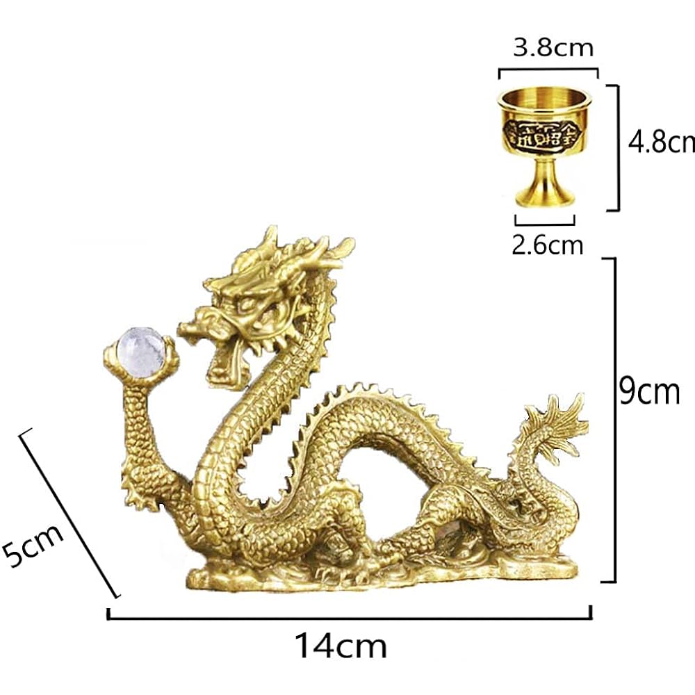 Shun Fortune Dragon Crystal Golden Dragon 0.6 inch (15 mm) Ball Crystal Gold Dragon Five Claw Dragon and Water Cup Set, Increases Effect with Dragon and Water Cup, Copper Feng Shui Goods, Feng Shui