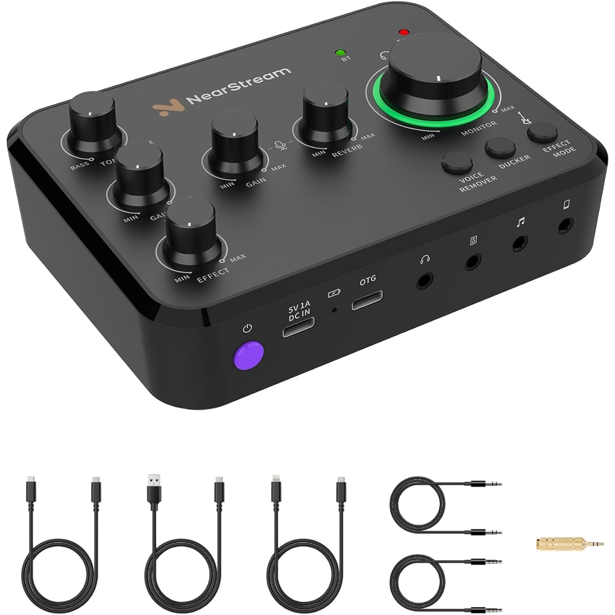 NearStream Audio Mixer Rechargeable Bluetooth USB Streaming/Podcast/Recording with XLR Microphone Connector 48V Power Supply Compatible with PC/Smartphone/Guitar Youtube/TikTok AMIX20B