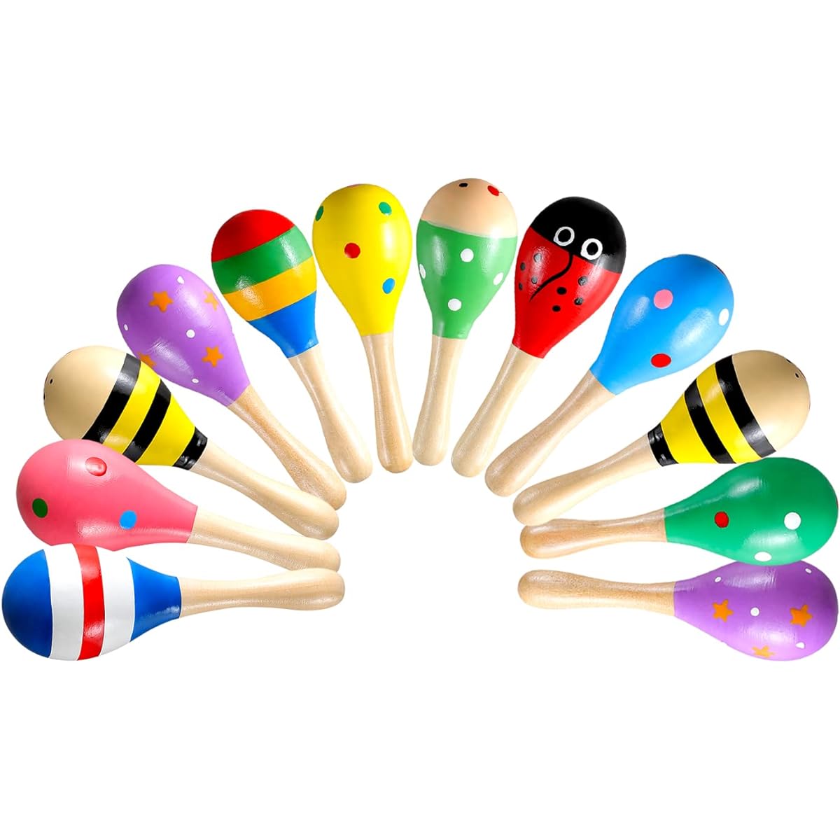 LOOIKOOS 12 Pcs Mini Wooden Festival Maracas Kids Toys Wooden Maracas Festival Painted Wooden Carnival Maracas Baby Party Favors