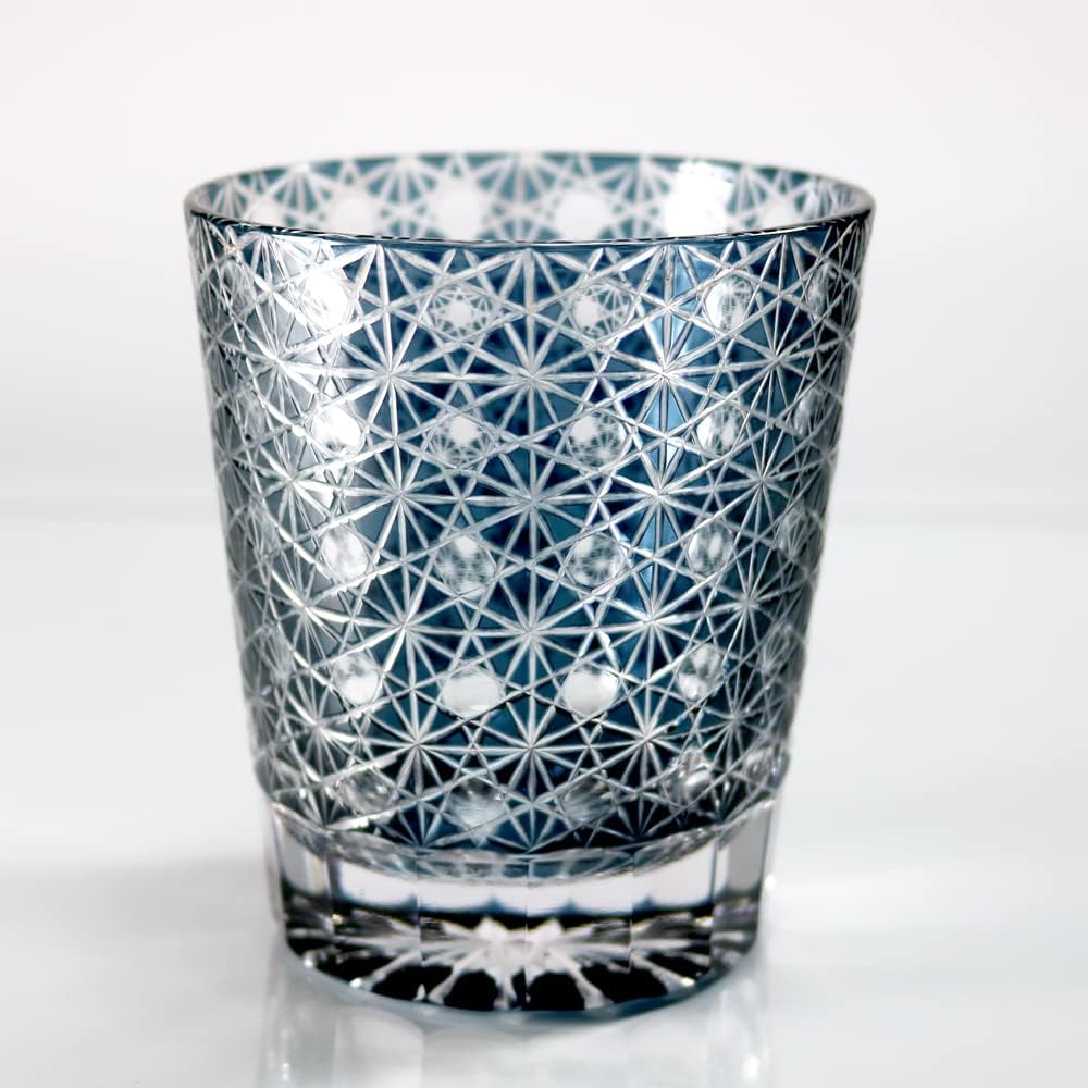 GREEM MARKET Crafts with wooden box Glasswork Kiriko glass Cup Shochu glass Chrysanthemum connection pattern Kiriko glass Product number: GMS02236NW (Navy)