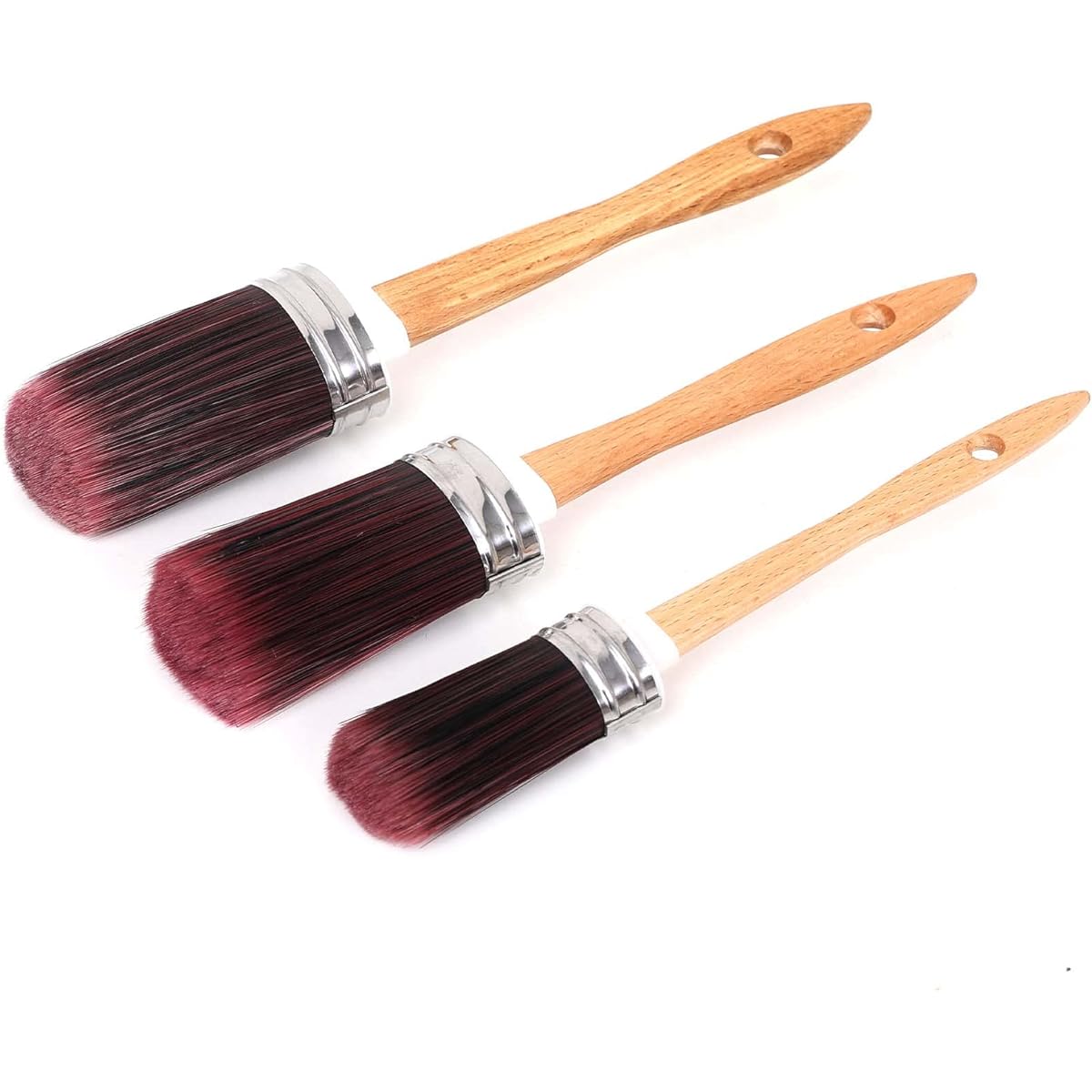 Chopand Chalk & Wax Paint Brushes 3pcs Set 1.2"&1.8"&2" Oval Brushes with Wooden Handle & Synthetic Brushes Professional Furniture Wall Latex Paint Set Finishing Tools for Cabinet Stencils