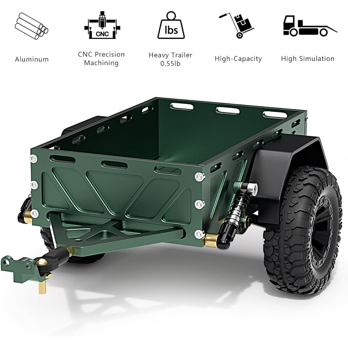 EPINON Aluminum 1/18 1/24 RC Trailer RC Crawler Trailer 1/18 TRX4M 1/24 AXIAL SCX24 RC Car Crawler Upgrade Accessories (Army Green)