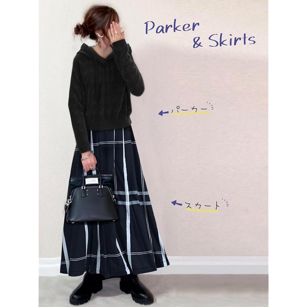 [MARIA MARFA] Limited stock 2-piece set knit tops checked long skirt autumn winter elegant ladies 3A-M15
