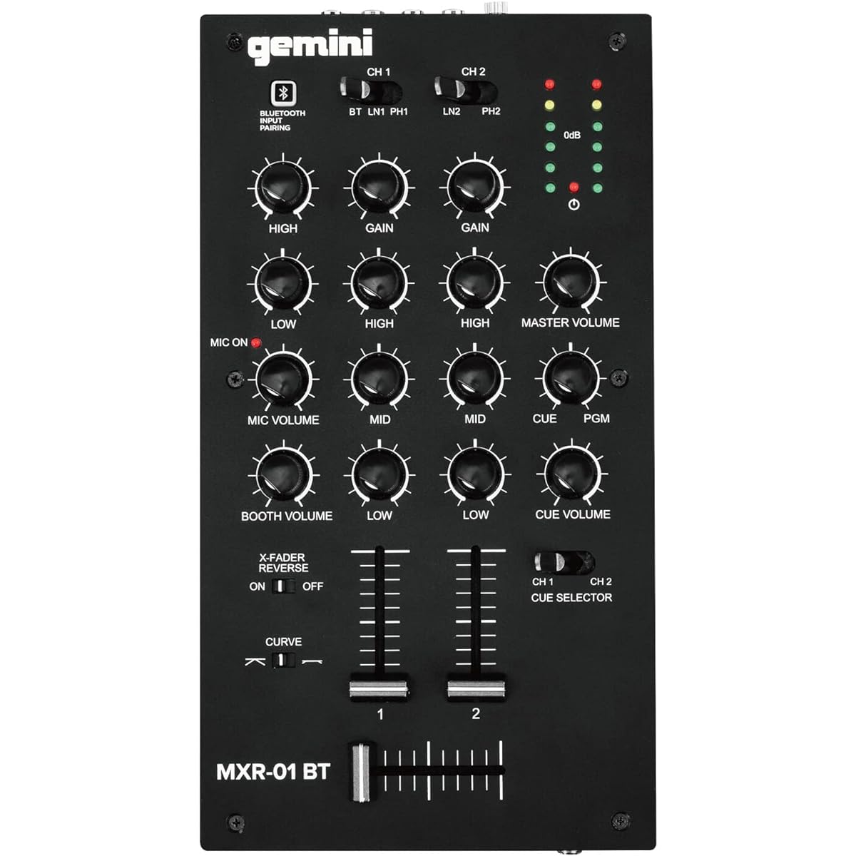Gemini MXR-01BT 2-channel DJ mixer with Bluetooth connectivity, gain and EQ [Official Japanese product]