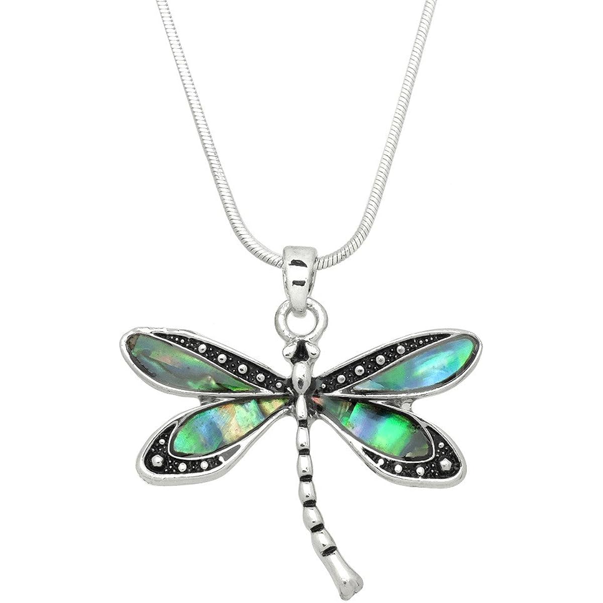 lIAVY Dragonfly Charm Pendant Fashionable Necklace - Abalone Paua Shell - 17" Snake Style Chain - Unique Gift, Souvenir