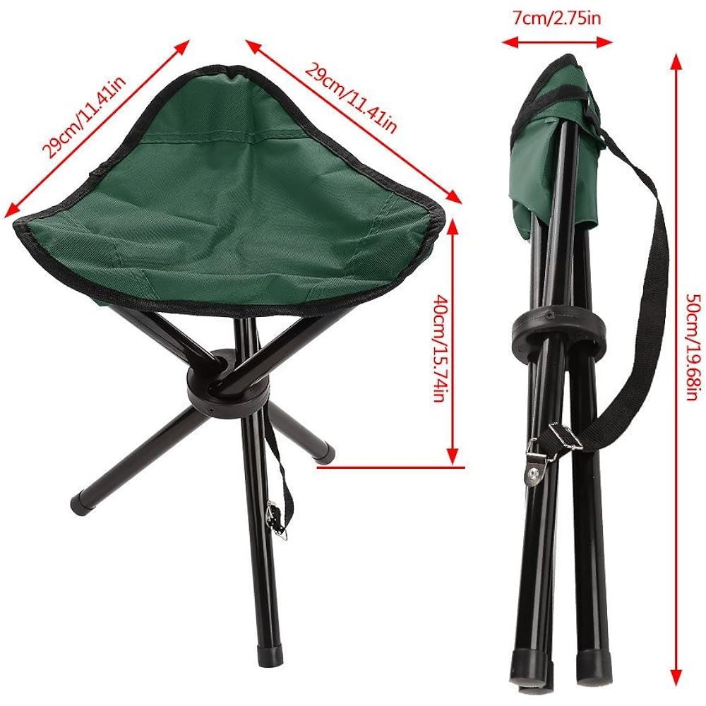 Outdoor Chair, Fishing Chair, Tripod Chair, Foldable, Load Capacity 100kg, Portable, Easy to Install, Outdoor, Fishing BBQ, Camping, Watching Sports, Sports Day, 2 Sizes (L-Green)