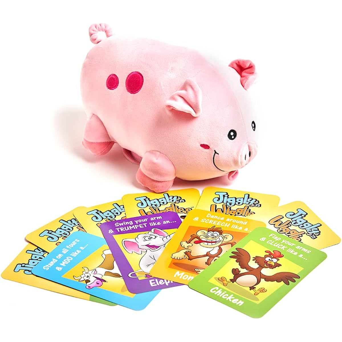 Cuddle Barn - Jiggly Wiggly Piggy | Animated Interactive Plush Stuffed Pig with Games, Pops and Sounds, Cards, 11"